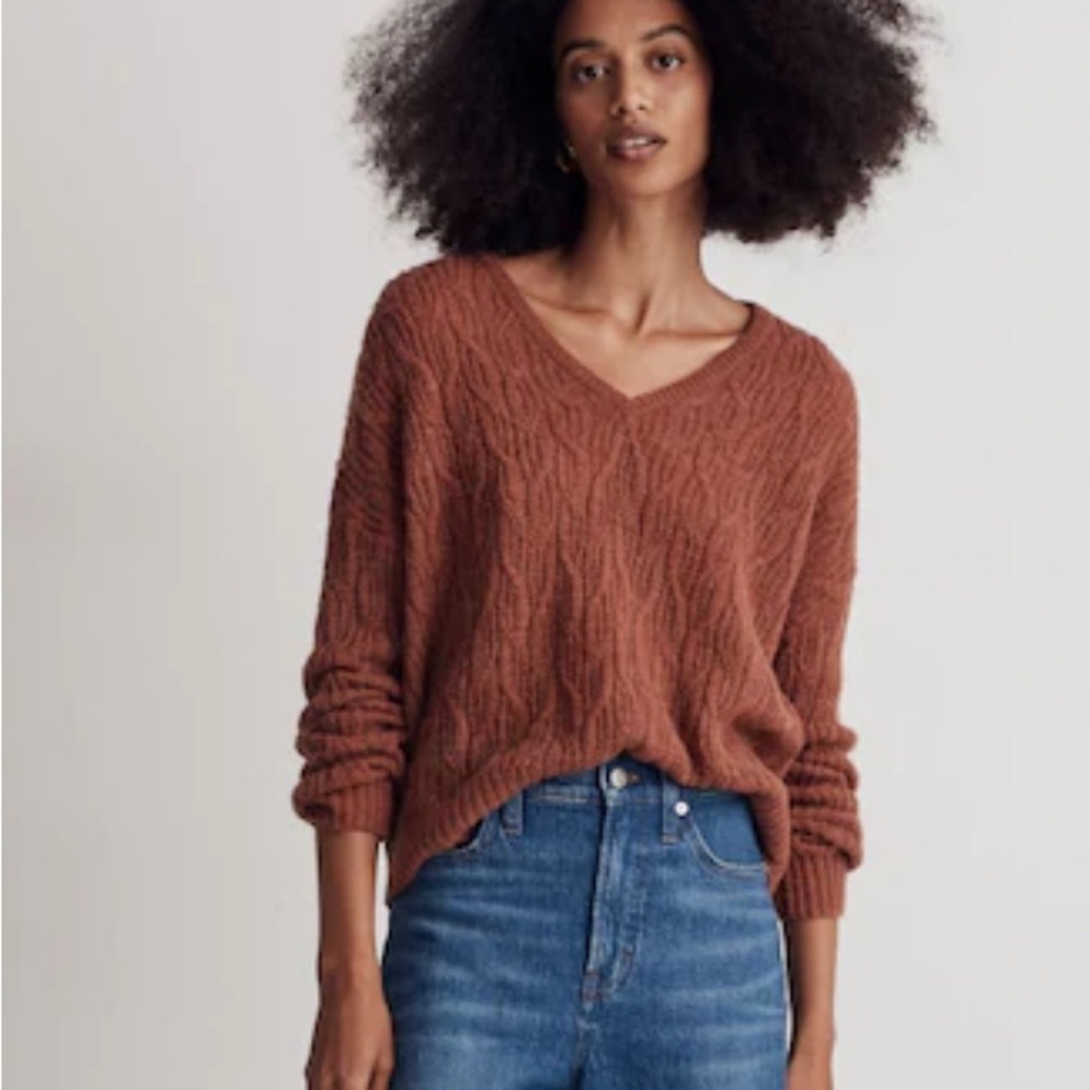 Madewell Alna V-Neck Cable Knit Sweater